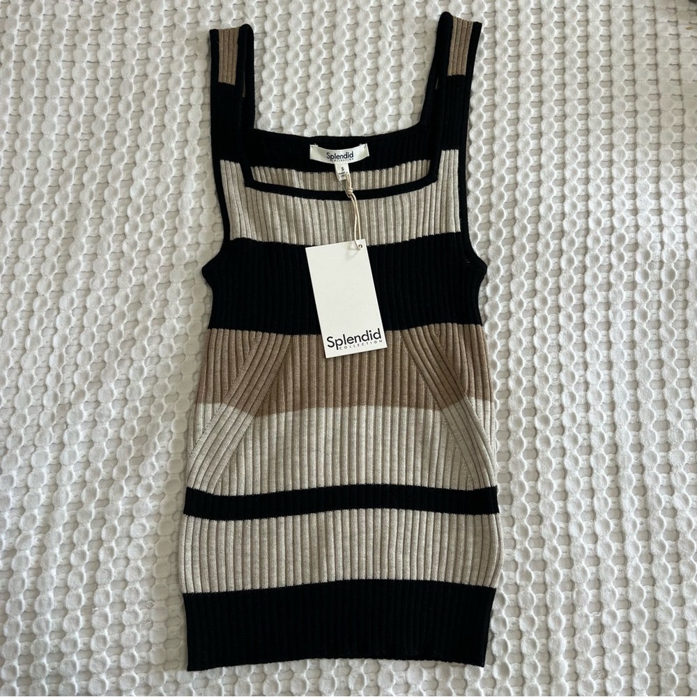 Splendid Women's Ribbed Striped Tank Top - Black and Tan